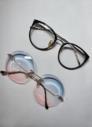 Имиджевые солнцезащитные очки круглые квадратные прозрачные голубые