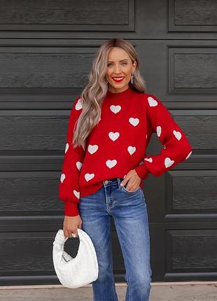 Светр із сердечками ao140 червоний oversize s-l