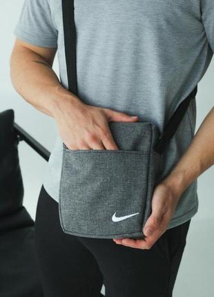 Барсетка через плече nike сіра меланж сумка на плече невелика чоловіча месенджер спортивний найк1 фото