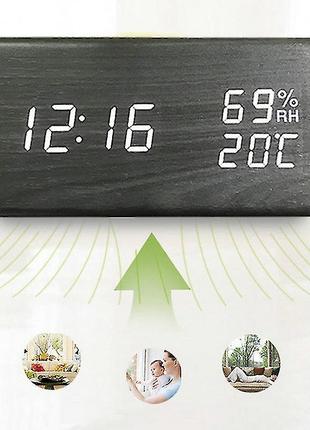 Цифровой будильник с деревянным электронным светодиодным дисплеем времени, ночные часы, 3 настройки будильника3 фото