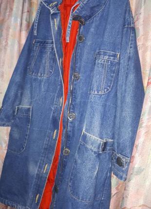 Вінтажне модне ❤💙 джинсове довге утеплене пальто вільного крою.10 фото