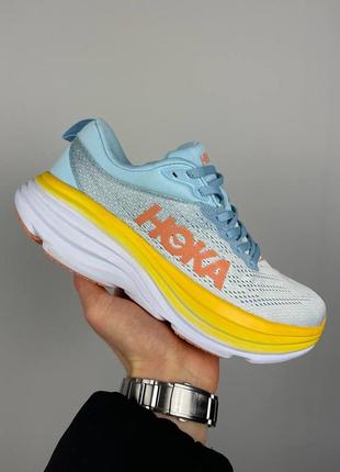 Круті чоловічі кросівки hoka bondi 8 блакитні з жовтим