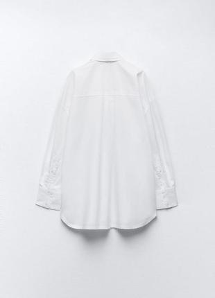 Женская белая поплиновая рубашка оверсайз зара zara 7200/0165 фото