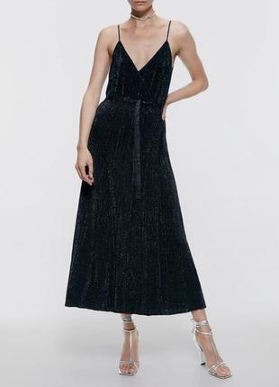 Zara трикотажное платье на запах с металлизированою нитью3 фото