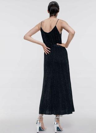Zara трикотажное платье на запах с металлизированою нитью4 фото