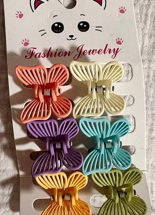 Крабики на волосы мини бабочки 6 шт