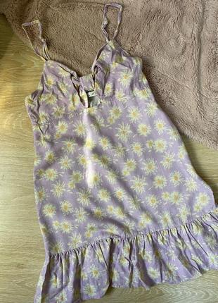 Льняна фіолетова сукня з квітковим принтом2 фото