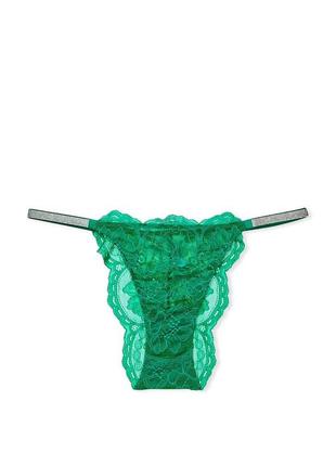 Трусики бразиліани зі стразами lace with shine strap brazilian panty very sexy green