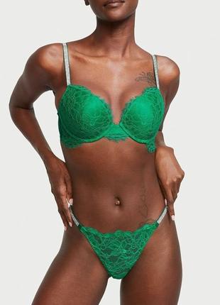 Трусики бразиліани зі стразами lace with shine strap brazilian panty very sexy green3 фото