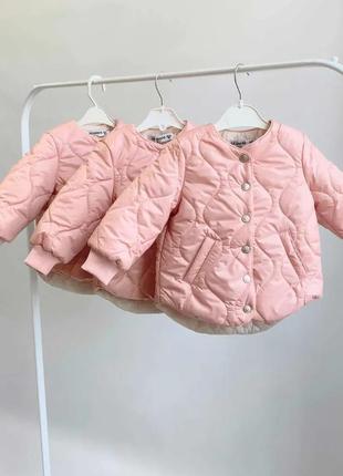 Стильная короткая демисезонная куртка для девочек, розовая, от 68см до 122см.