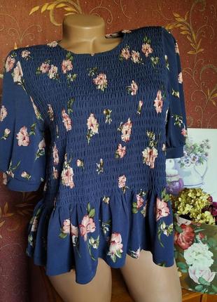 Синяя короткая блуза с цветочным принтом от oasis1 фото