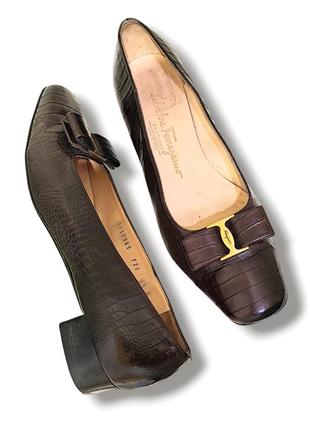 Туфли винтаж из кожи крокодила шоколадного цвета salvatore ferragamo