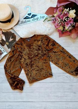 Джемпер велюровий кофточка топ велюр светр з об'ємними рукавами коричневий primark 42 40 розпродаж розпродаж