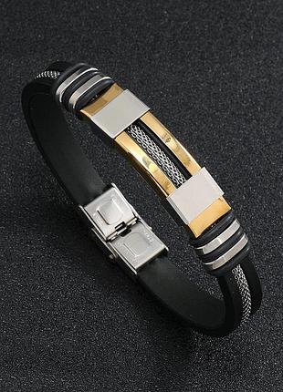 Чоловічий каучуковий браслет чорний 21 см