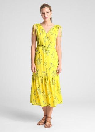 Многоуровневое платье миди с v-образным вырезом в цветочный принт от gap2 фото