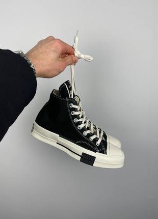 Крутые женские высокие кеды converse drkstr x rick owens чёрные6 фото