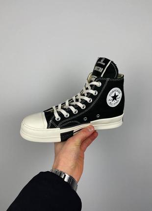 Крутые женские высокие кеды converse drkstr x rick owens чёрные7 фото