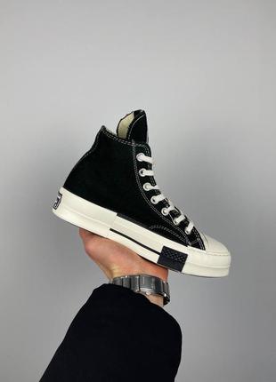 Крутые женские высокие кеды converse drkstr x rick owens чёрные2 фото