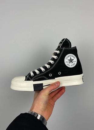 Крутые женские высокие кеды converse drkstr x rick owens чёрные