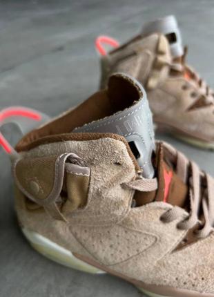 Крутейшие мужские кроссовки nike air jordan 6 retro x travis scott british khaki коричневые9 фото