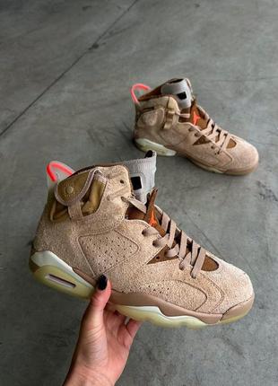 Крутейшие мужские кроссовки nike air jordan 6 retro x travis scott british khaki коричневые5 фото