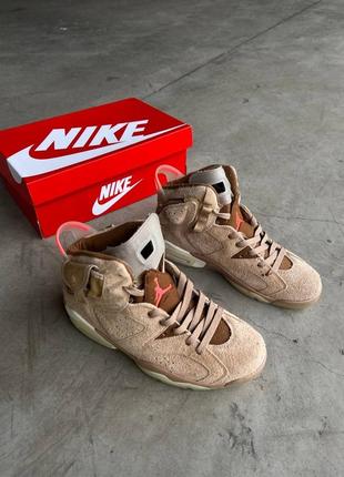 Крутейшие мужские кроссовки nike air jordan 6 retro x travis scott british khaki коричневые8 фото