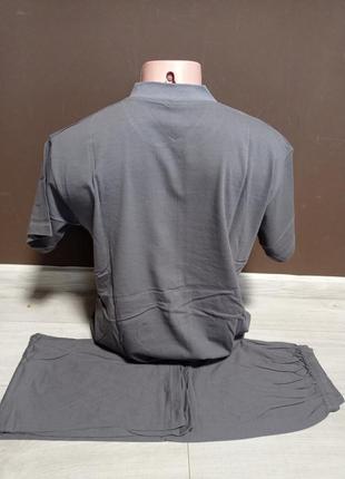 Мужская пижама батал футболка и штаны турция 48-56 размеры хлопок серая2 фото