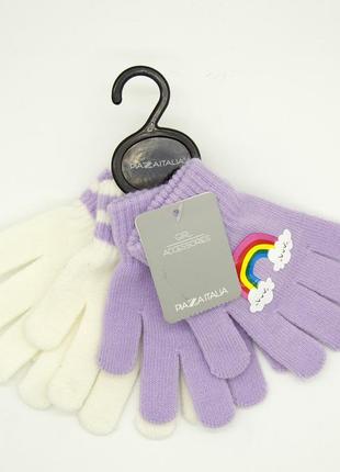 Комплект перчаток для девочки piazza italia белый, фиолетовый (pit1501 83 white-purple (3-5 лет (обхват 13 см,