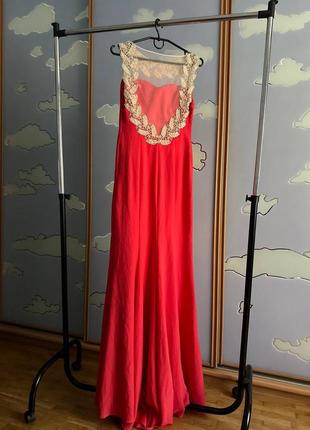 Длинное вечернее платье красная/ коралловая4 фото