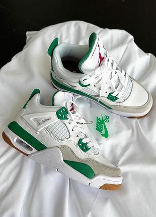 Крутезні кросівки nike air jordan 4 retro x sb pine green білі з зеленим унісекс 36-45 р