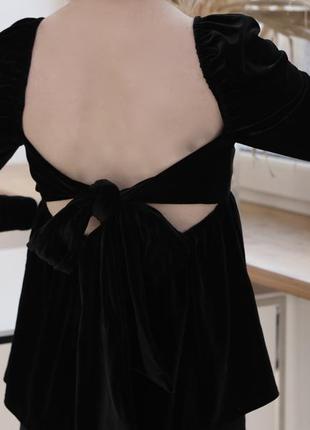 Стильна вілюрова блуза із бантом  ☑️виробник - na-kd ☑️розмір - s ☑️колір - чорний3 фото