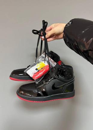 Кроссовки nike air jordan retro 1 “patent black/red”9 фото