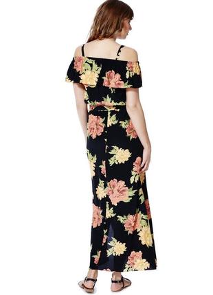 Макси платье цветочный принт с поясом открытые плечи3 фото
