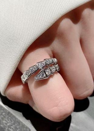 Кольцо серебряное s925 булгари змея, кольцо серебряное с белыми каменями фианитами, подарок девушке в 17 г.2 фото
