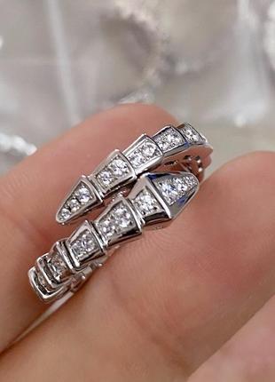 Кольцо серебряное s925 булгари змея, кольцо серебряное с белыми каменями фианитами, подарок девушке в 17 г.4 фото