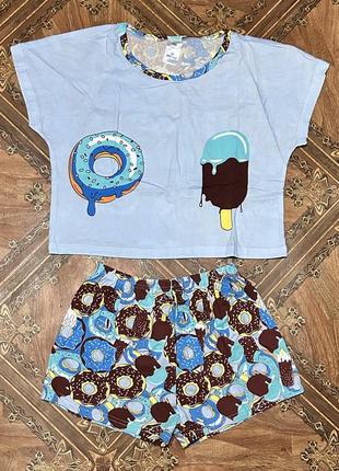 Пижама голубая со сладостями