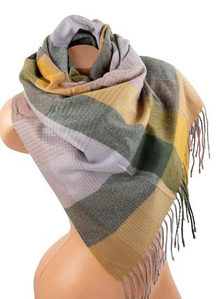 Женский шарф eterno из кашемира в клетку желтый+зеленый+серый+пудровый ds-32900-5