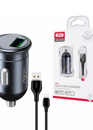 Зарядка автомобільна xo-cc46 з кабелем type-c - usb / від прикурювача / швидка зарядка quick charge 3.0 / темно-сірий