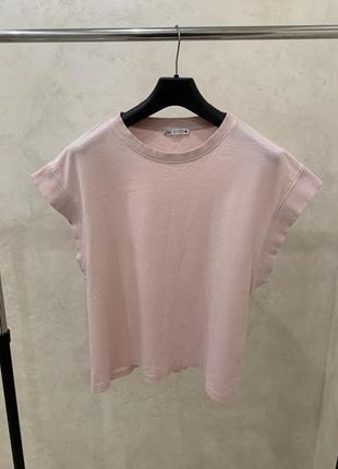 Хлопковая футболка zara розовая женская майка4 фото