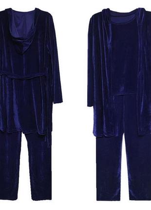 Велюровый комплект тройка халат и пижама2 фото