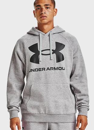 Under armour мужское серое худи ua rival fleece big logo hd1 фото