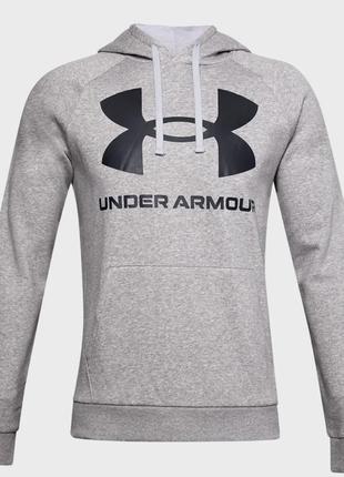 Under armour мужское серое худи ua rival fleece big logo hd5 фото