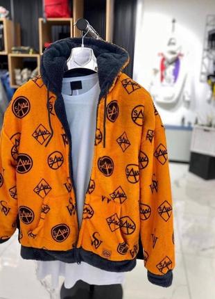 Теплый мужской бомбер двухсторонний оранжевый серый / весенние куртки мужские