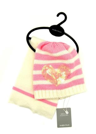 Комплект: шарф+шапка для девочки piazza italia розовый с белым (pit1501 80 white-pink (3 года)