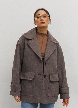 Женское короткое пальто oversize темно-шоколадное8 фото