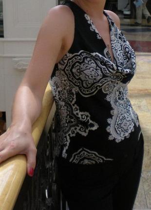 Блуза черно-белая атласная