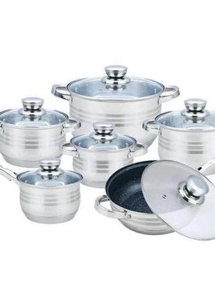 Набір кухонного посуду 12 предметів rainberg rb-601 з неіржавкої сталі2 фото