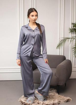 Домашній коплектіз шовку армані жіноча піжама сорочка і штани brand графіт