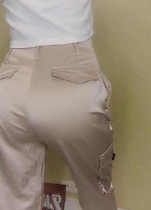 Крутезні атласні жіночі карго, брюки,штани від zara 🤎