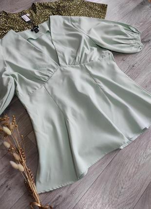Шикарная актуальная блуза мятного цвета летняя нарядная5 фото